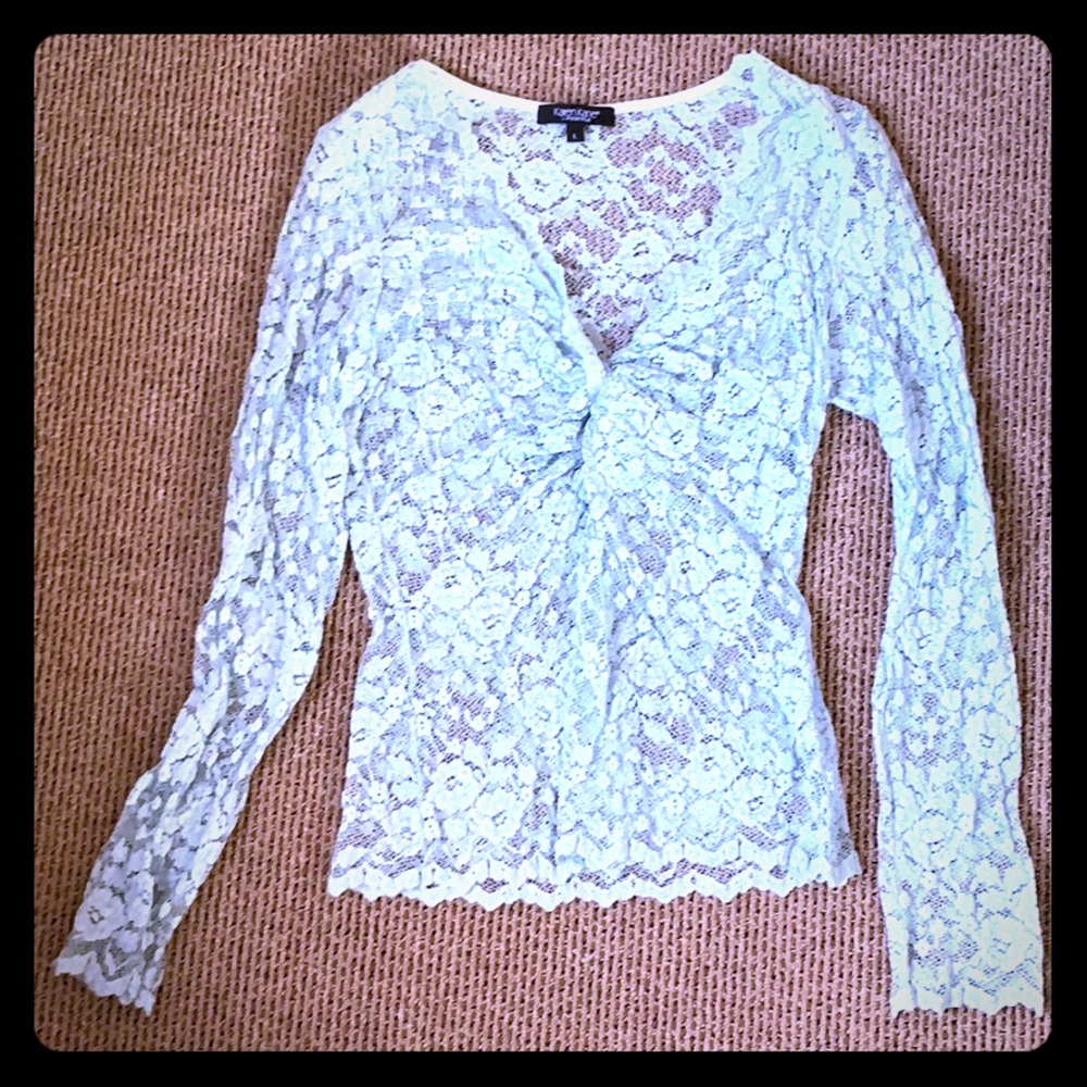 Light aqua, elegant lace long sleeve top